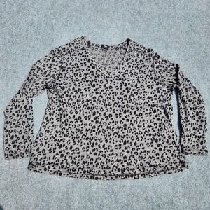 Rails Women's XL Leopard Print Long Sleeve V-Neck Linen‎ Blend Shirt gray/black